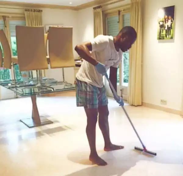 Footballer Vincent Enyeama Spots Cleaning The Floor [See Photo]